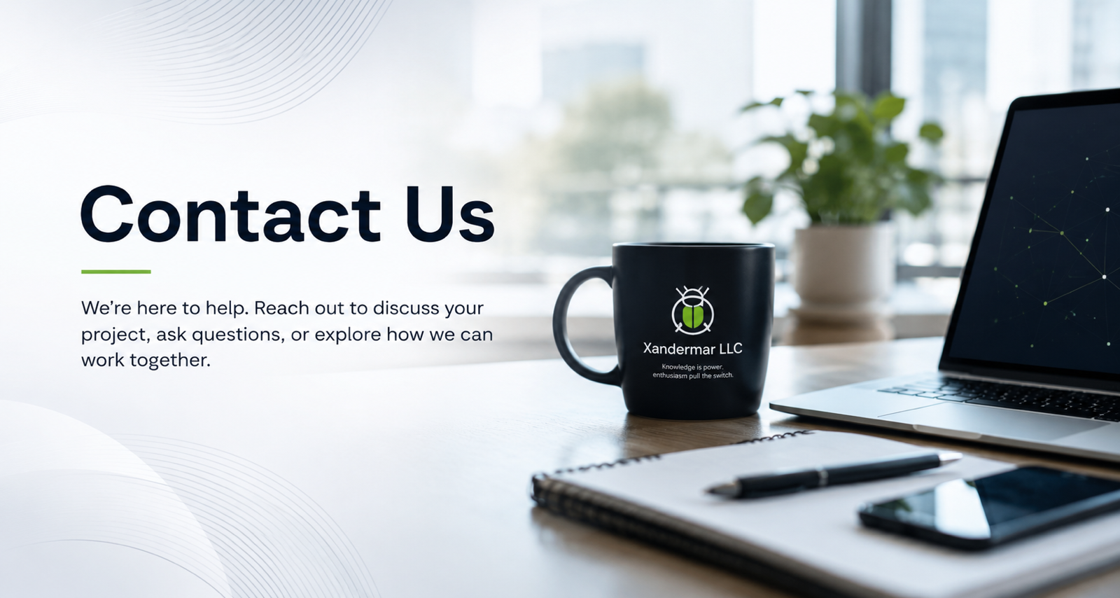 Contact page banner for scheduling consultations and project inquiries with Xandermar LLC